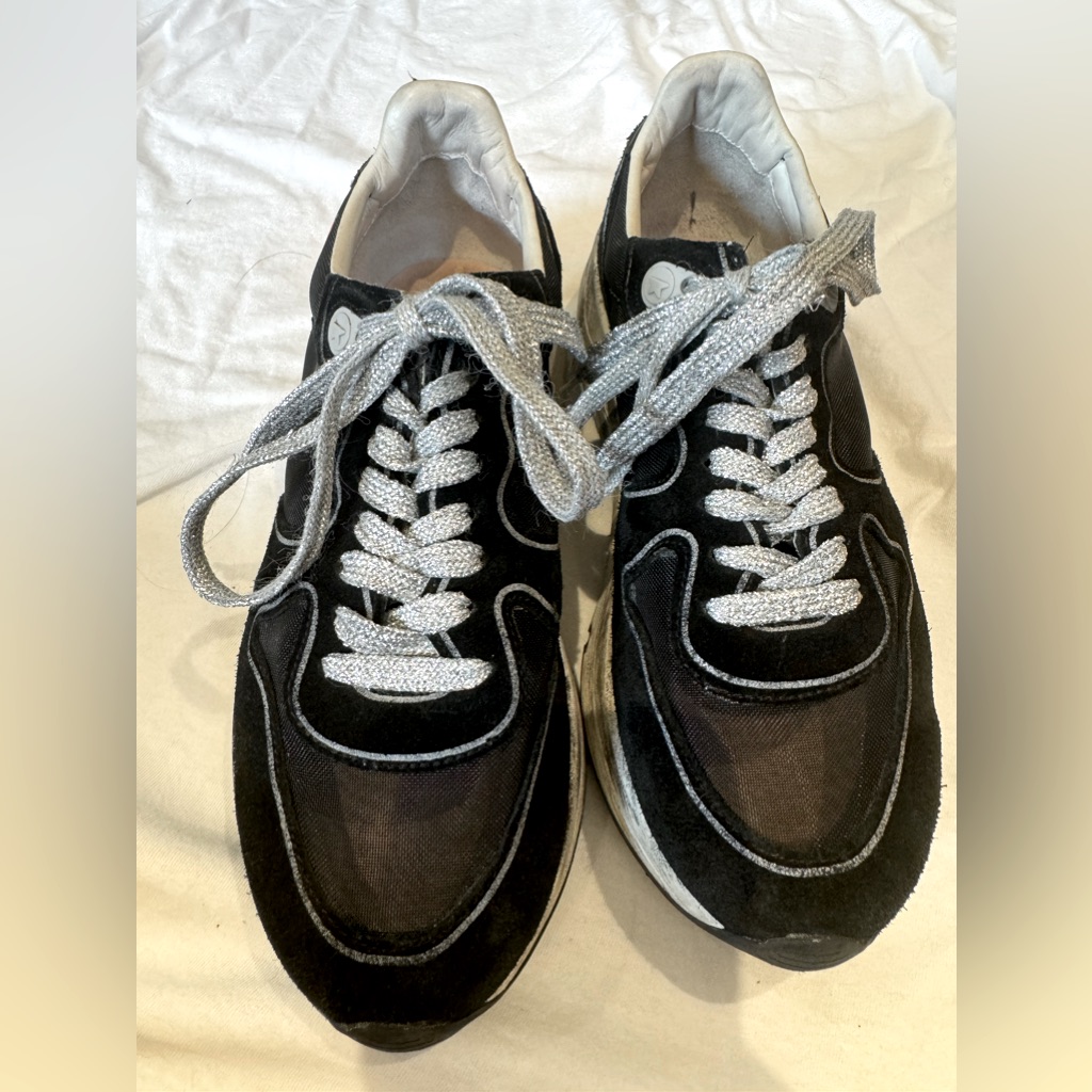 Golden Goose Running Black Suede And Mesh W Silver Laces